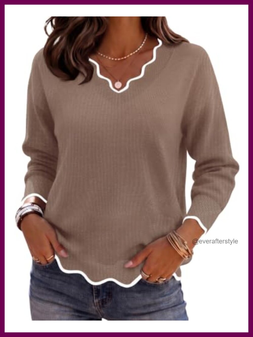 Womens V Neck Sweater Loose Knit Pullover Long Sleeve Fall Top
